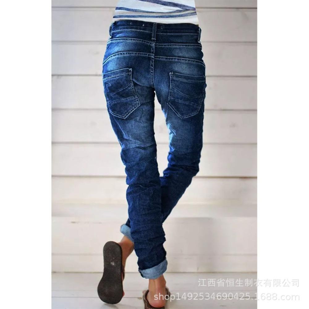 Женские джинсы Bootcut с высокой талией Винтажные расклешенные брюки Высокоэластичные стираные джинсы Длинные брюки с несколькими пуговицами спереди