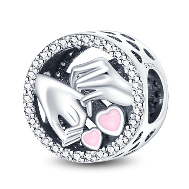 Стерлингового Серебра 925 пробы Love You Mom с двойным сердцем, висячие бусины с разрезом, подходят для оригинального модного браслета, сделай сам, для женщин, ювелирные изделия, подарок