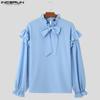 INCERUN Men Elegant Ruffled Neck Shirts Casual Bow Knot Long Sleeve Tops