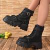 Fashion Autumn Winter Women's Gladiator Boot Chunky Heels Leather Punk Platform Shoes Buckle Motorcycle Boots Goth Chelsea Mujer Zapatos