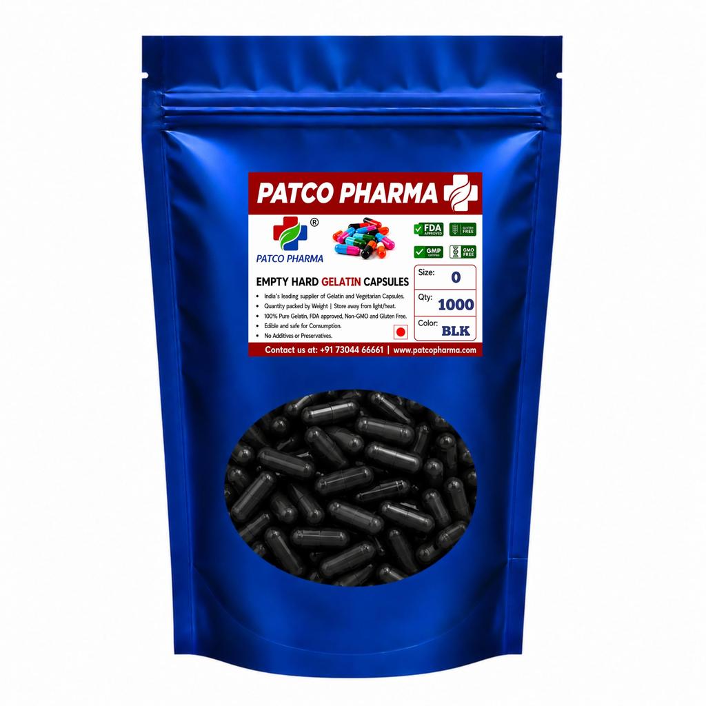 PATCO PHARMA СЫРЬЕ И ОБОРУДОВАНИЕ -Размер 0 Черные Пустые Желатиновые Капсулы для Таблеток - Без Глютена|Наполнитель для Порошка DIY(Упаковка 1000 шт.)