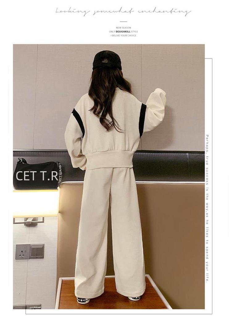 Модный комплект из двух предметов для девочек весна/осень: Стильная короткая толстовка и широкие брюки