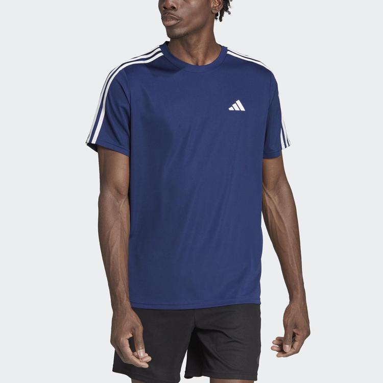 adidas Мужская футболка с коротким рукавом и круглым вырезом, Color Block, с 3 полосками, Темно-синяя IB8152