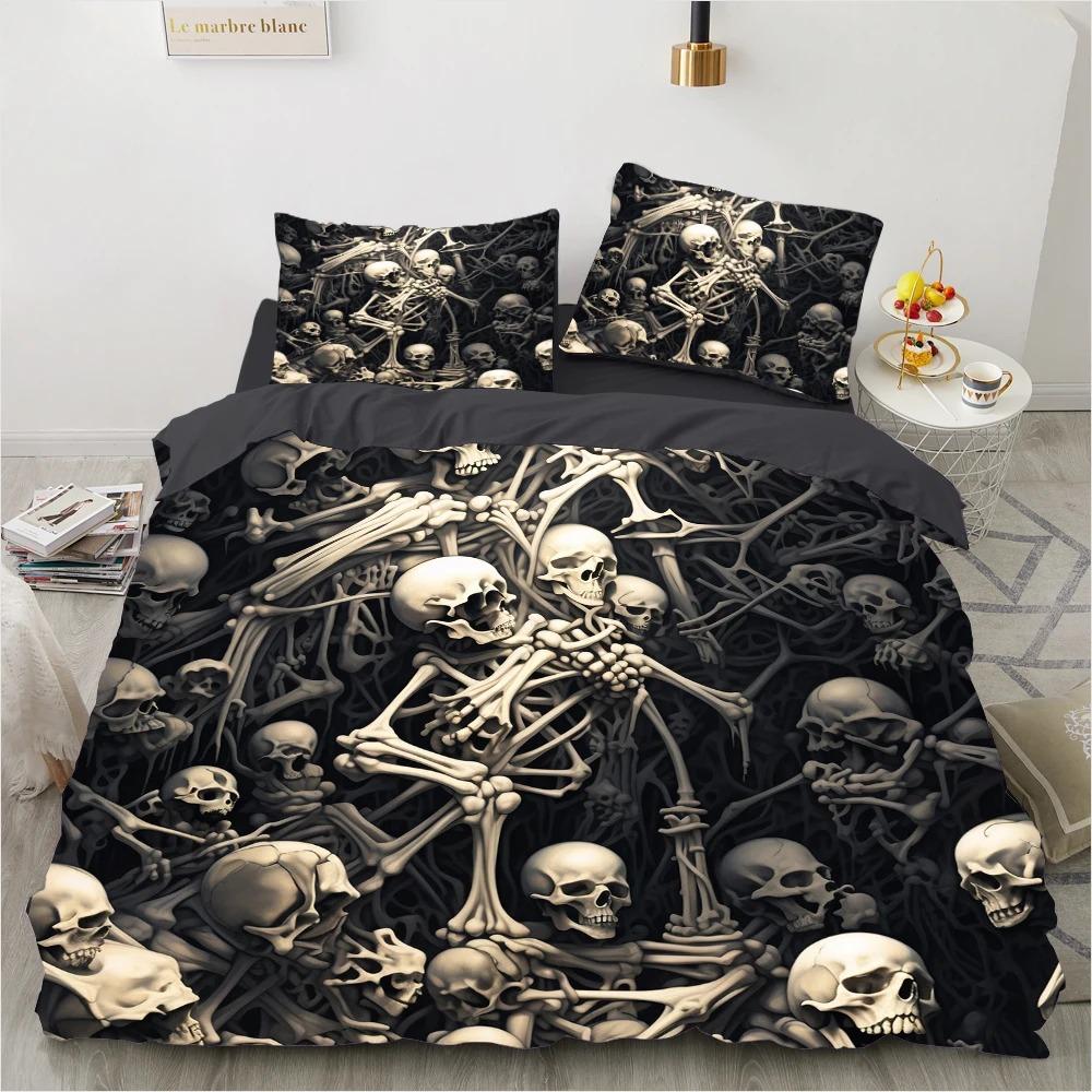 Комплект постельного белья Череп Роза Мультяшные комплекты одеял Двуспальный Квин Кинг Полуторный Двуспальный Размер Набор пододеяльников Детский Девочки Белое Постельное белье