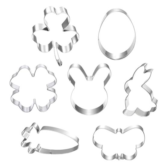 7Pcs/Set Easter Cookie Cutter Bunny Egg Carrot Flower Shamrock Shape Food Grade Stainless Steel Press Biscuit Cutting Mold Kit Kitchen Baking Tools