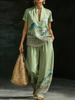 New 1116 European and American fashion women's 1D digital printing casual jacquard short-sleeved V-neck + wide-leg pants set