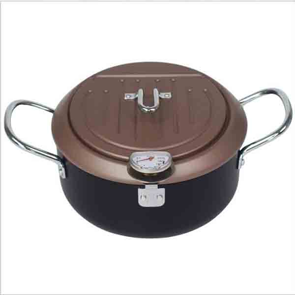 Japanese Deep Frying Pot Stainless Steel Deep Fryer with Thermometer and Lid Household Tempura Fryer Pot for Kitchen Cooking