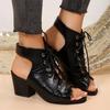 Summer New Fashion Fish Mouth Thick Heel Sandals Women's Lace-up Large Size Fashion Sandals Women