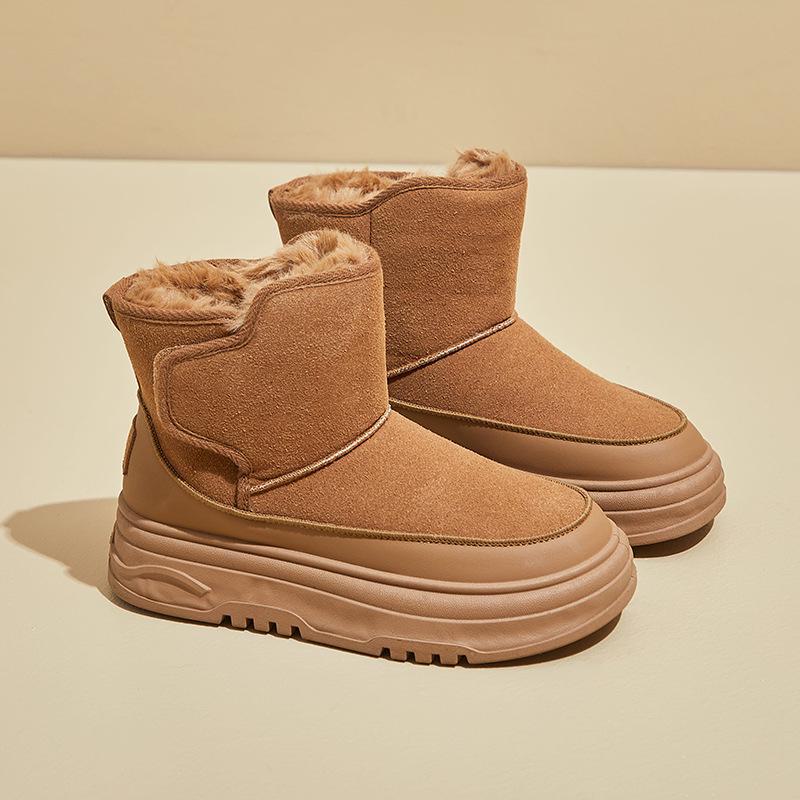 Женские высокие зимние ботинки Plus Velvet, зима 2024 г., корейский стиль, теплая повседневная модель RD7340.