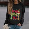 Women's Fashion Casual Long Sleeve Solid Color Christmas Printed Round Neck Top Sweatshirt