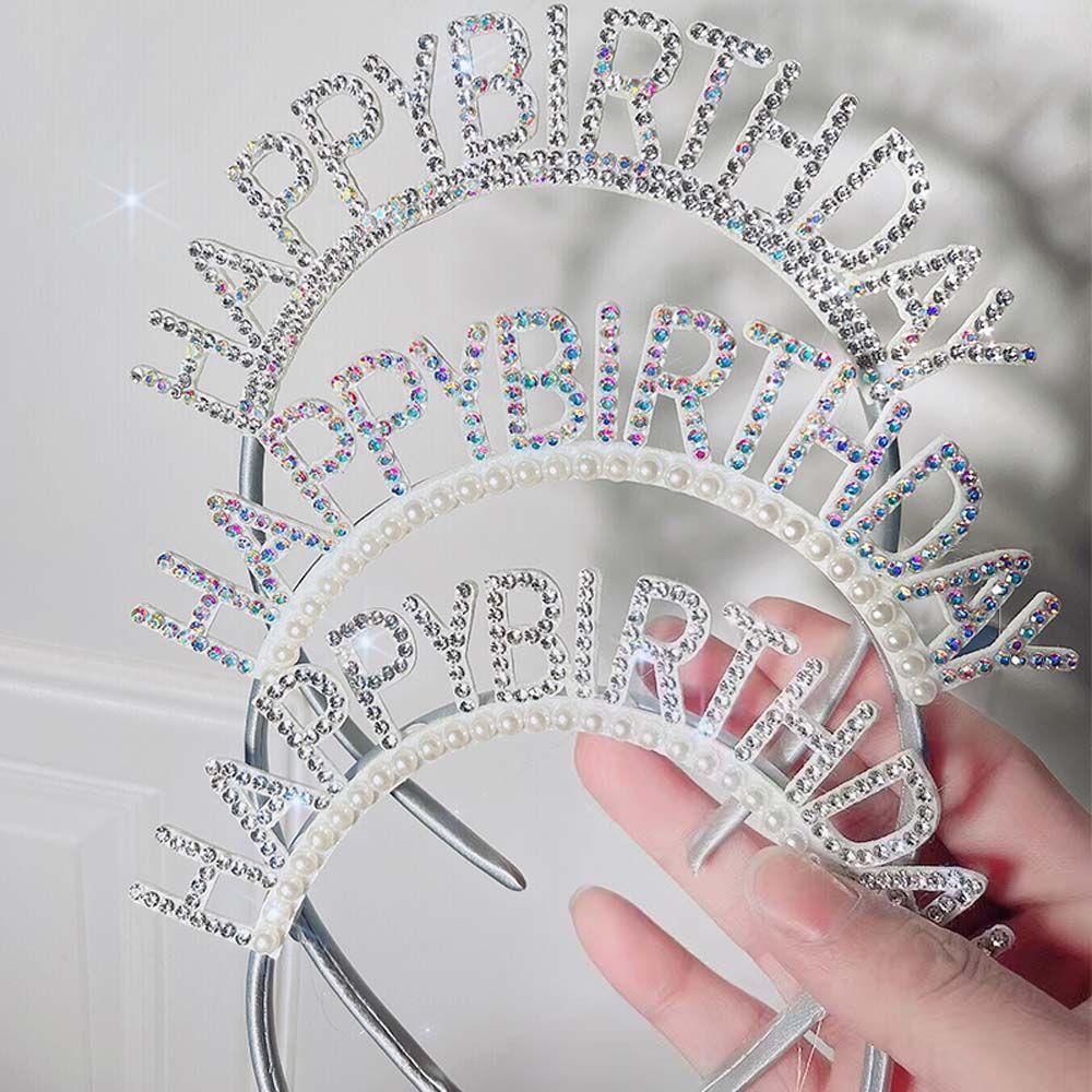 Queen Birthday Gift Rhinestone Crown Birthday Hair Hoop Happy Birthday Headband Female Jewelry
