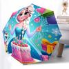 1pc Sturdy 8-Bone Auto Umbrella, Elsa Birthday Cake Balloons Floral Umbrella, Digital Printed, Foldable Umbrella for On-the-Go Outdoor Use