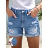 Женские стрейчевые джинсовые шорты с потертостями в уличном стиле и рваными краями - средней длины, с эластичной талией, повседневные летние шорты