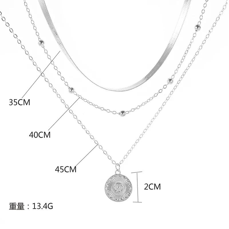 Silver Three-Layer Round Necklace Simple Snake Chain Charm Ball Chain Party Wedding Gift Women's Exquisite Jewelry KTJ
