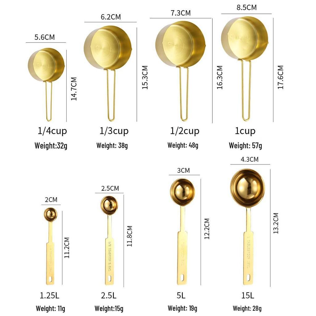 Набор мерных чашек и ложек из нержавеющей стали для кофе, приправ, выпечки - набор из 4 или 8 предметов.