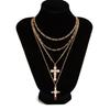3/4Pcs Simple Jesus Cross Pendant Choker Stacking Necklace For Women Trendy Colorful Crystal Chain Christian Jewelry Gift