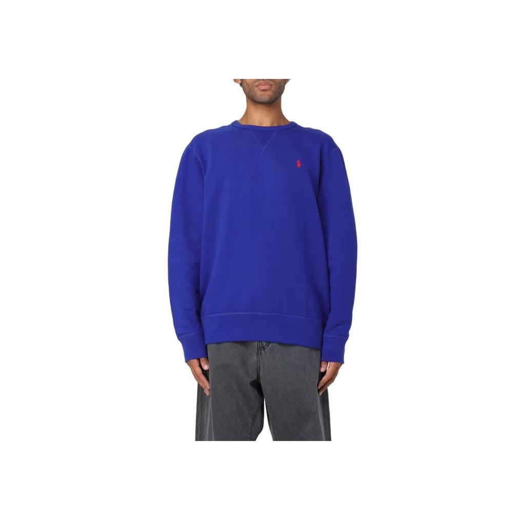 Polo Ralph Lauren Пуловер с круглым вырезом и вышивкой логотипа, со спущенным плечом, с длинным рукавом, мужской свитер, синий 710766772-014