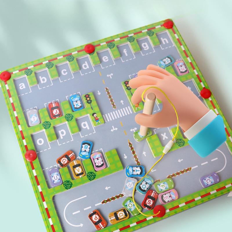 Children's educational Magnetic Labyrinth Early Education Toys Wooden Magnetic Letter Matching Board Parking Lot Puzzle