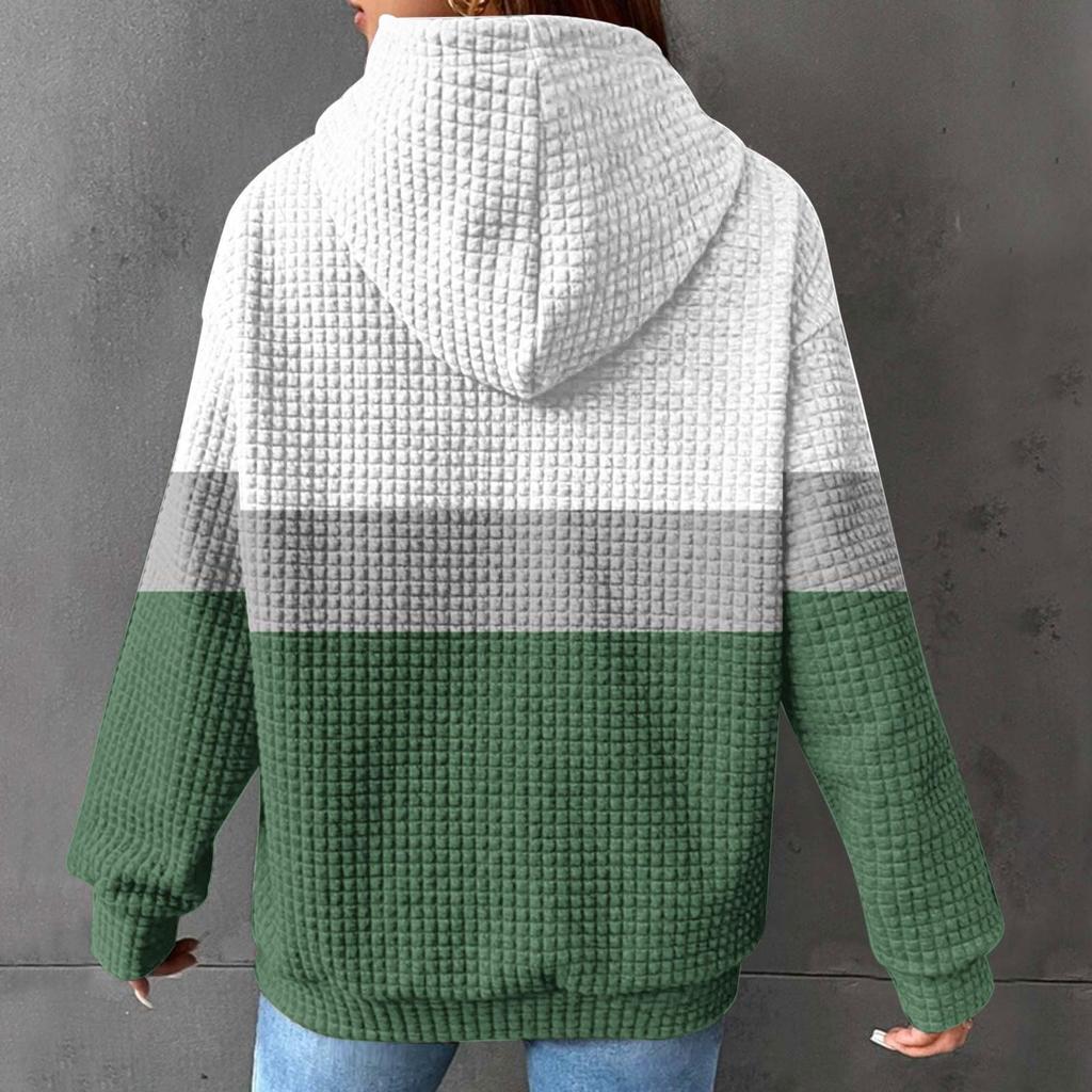 Women's Loose And Comfortable Color Blocked Printing Long Sleeved Hooded Sweatshirt