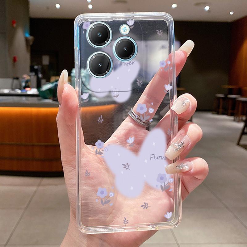 Для Infinix Hot 40 Чехол Прозрачный Силиконовый Роскошный Эстетичный Бабочка Цветок Мягкий ТПУ Задняя Крышка Infinix X6836 X6837 Hot 40 Pro Чехол