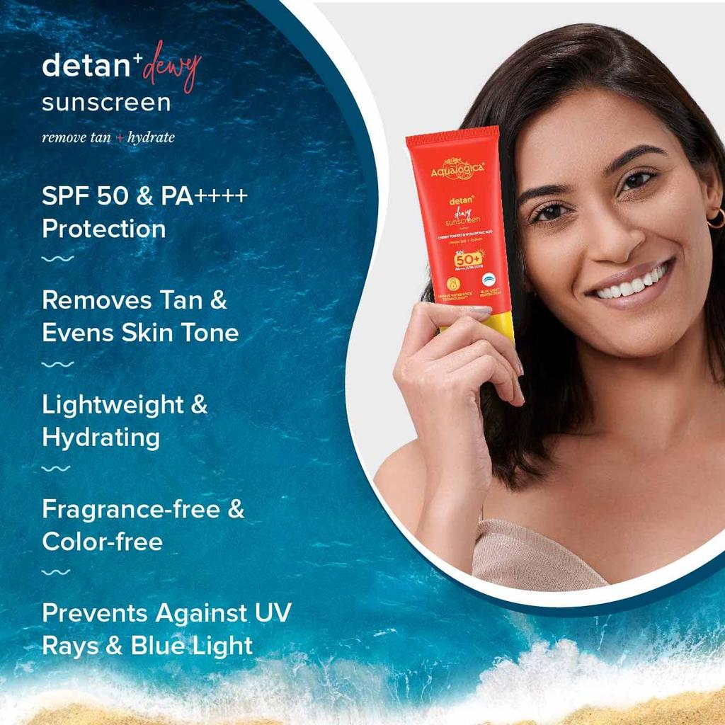 Aqualogica Detan+ Солнцезащитный крем с эффектом сияния SPF 50 PA++++ для мужчин и женщин 80 г X Упаковка из 2 штук Увлажняющая защита от солнца