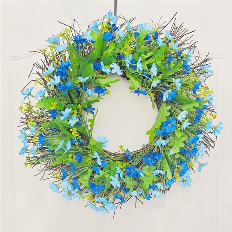 Good-Spring Wreath For Front Door Artificial Spring Front Door Garland Bright Color Wildflower Wreath For Porch Fireplace