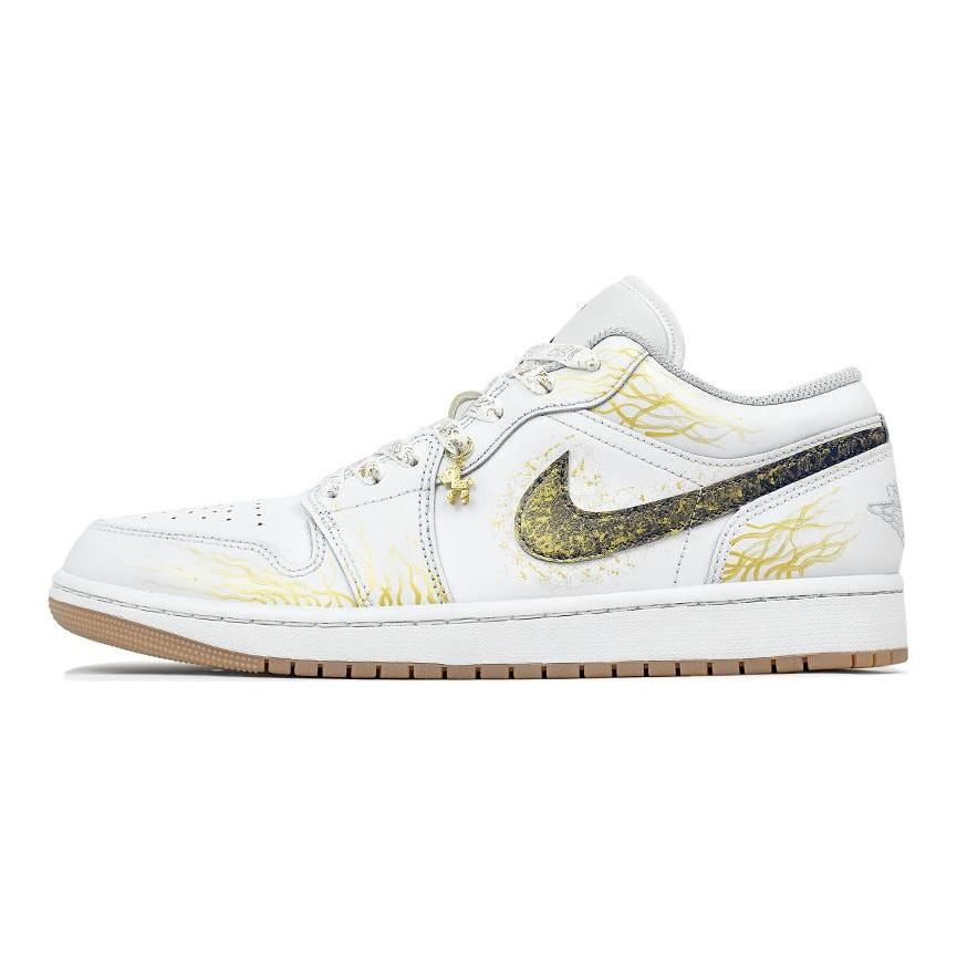 Jordan Air Jordan 1 Износостойкие Низкие Винтажные Баскетбольные Кроссовки Мужские Белый Золотой 553558-146(Team96-S-BOX)