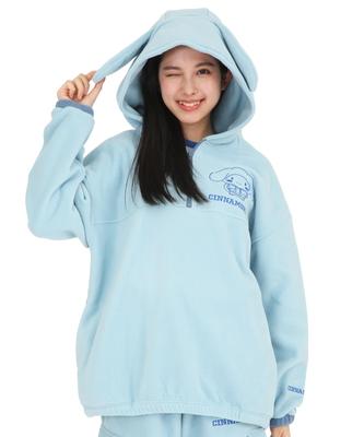 SAZAC Cinnamoroll Длинный теплый топ Худи на молнии до половины, Флис, Женский, Рукав, (Сакс/М/САН1861)