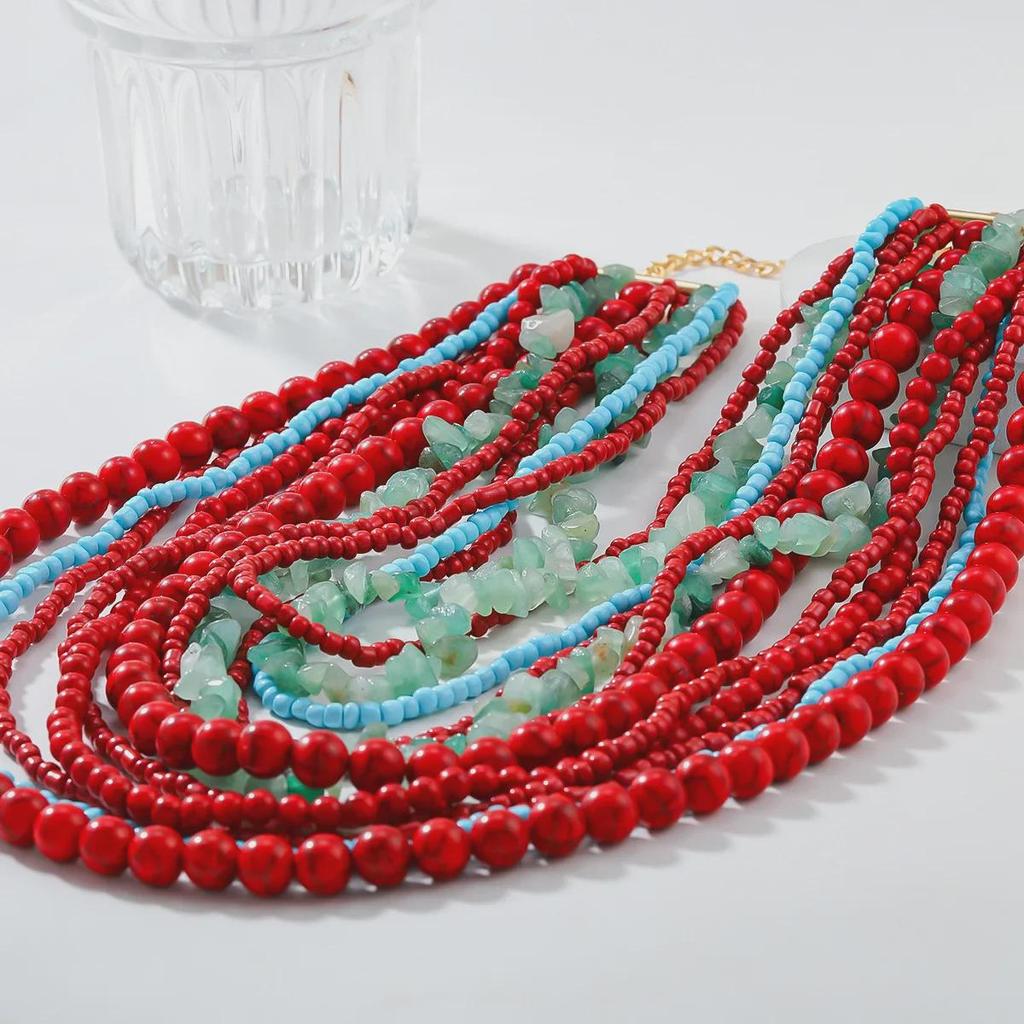 Exaggerated Multi-Layer Natural Gravel Beaded Necklace: European & American Luxury Handmade Stacked Clavicle Chain