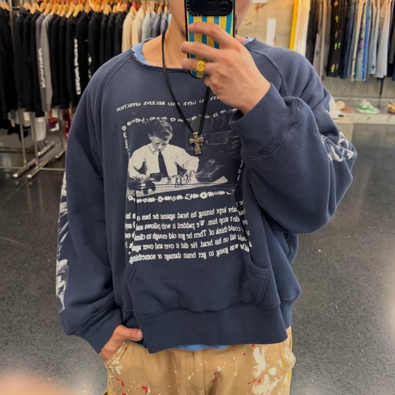 Unisex Oversized Cotton Long Sleeve Tee With Distressed Vintage Print Round Neck Casual Top Teens Adults