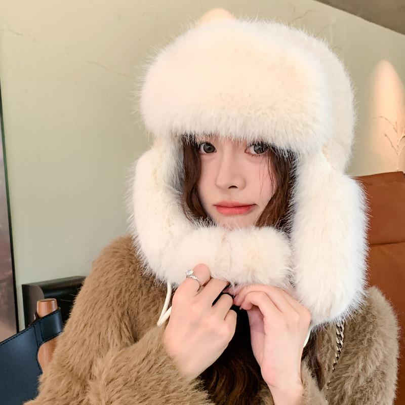 Зимняя шапка из искусственного норкового пуха, женская, милая шапка-ушанка с помпоном, зимняя, теплая, утолщенная, с защитой ушей, новая