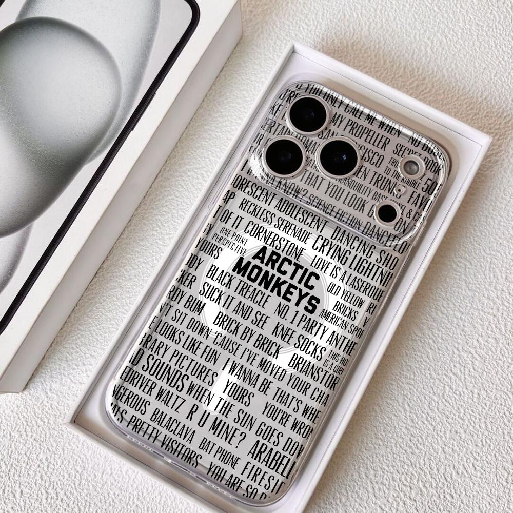 Rock Arctic M-Monkeys Phone Case For iPhone 17 16 15 14 13 12 Pro Max Plus With Magnetic Crystal Clear Case Wireless Charge