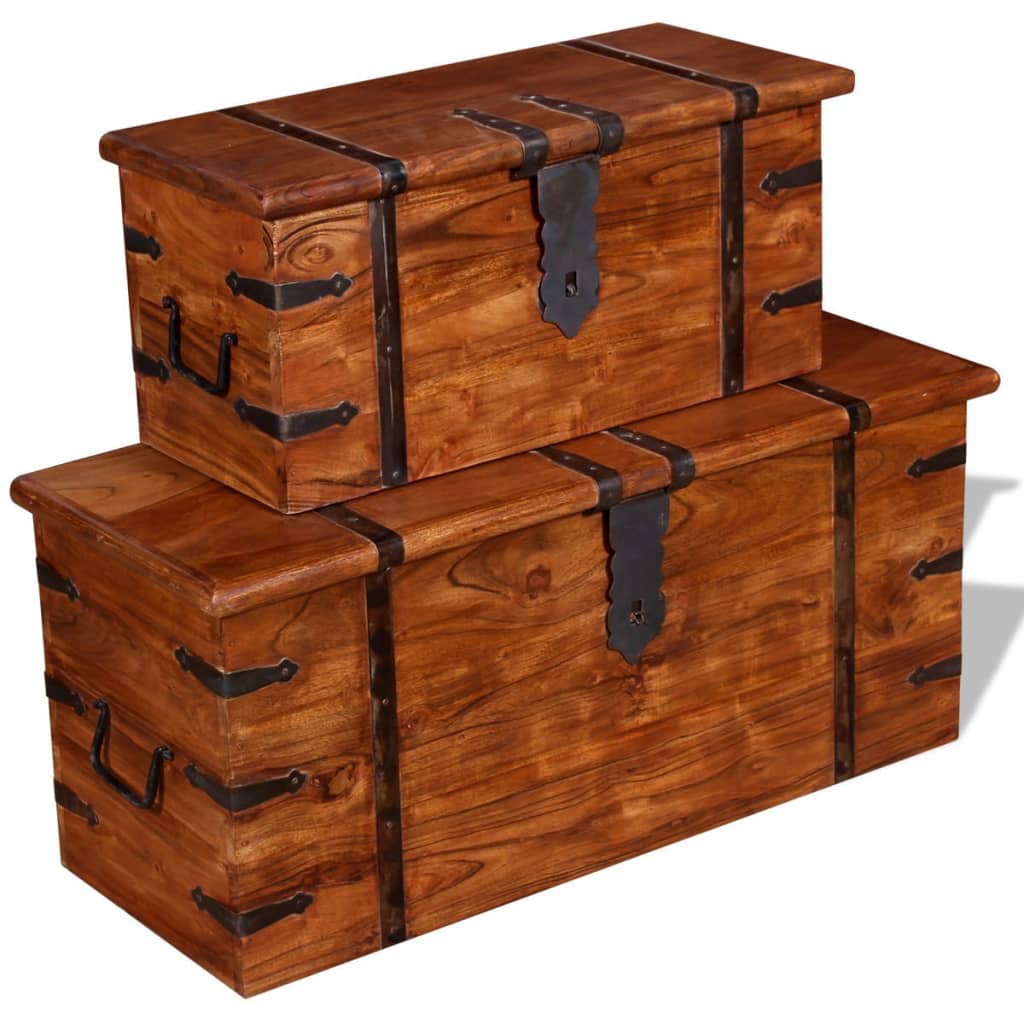 2 Piece Storage Chest Set Solid Wood