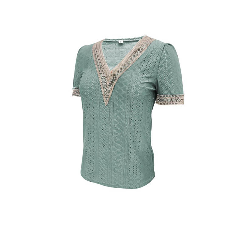 Женская вставка, весенне-летняя темпераментная пригородная рубашка, однотонные блузки с v-образным вырезом и короткими рукавами