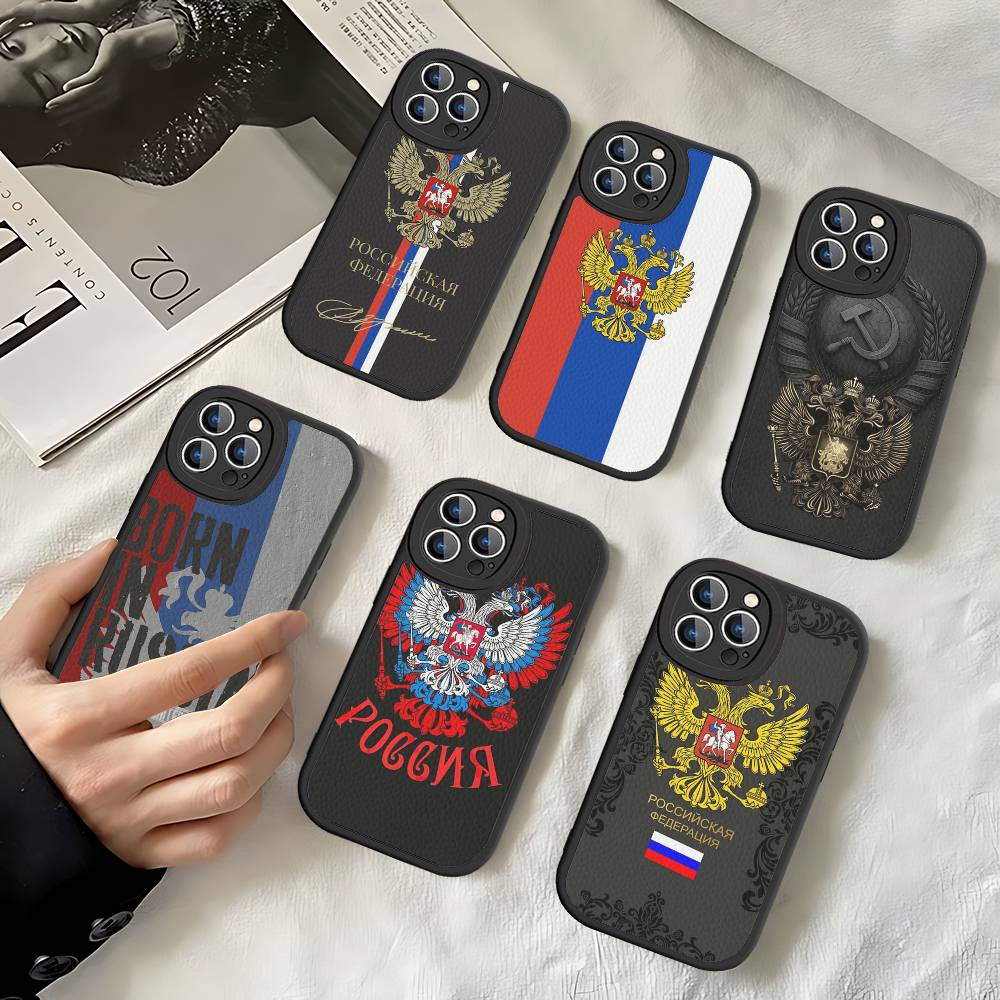 Russia Russian Flags Poccnr Emblem Phone Case For IPhone 16 15 14 13 12 11 Pro Max Plus 16E Soft Leather Cover