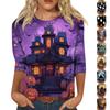 Women's Fashion Casual Round Neck Three-quarter Sleeve Halloween Printed T-shirt Top