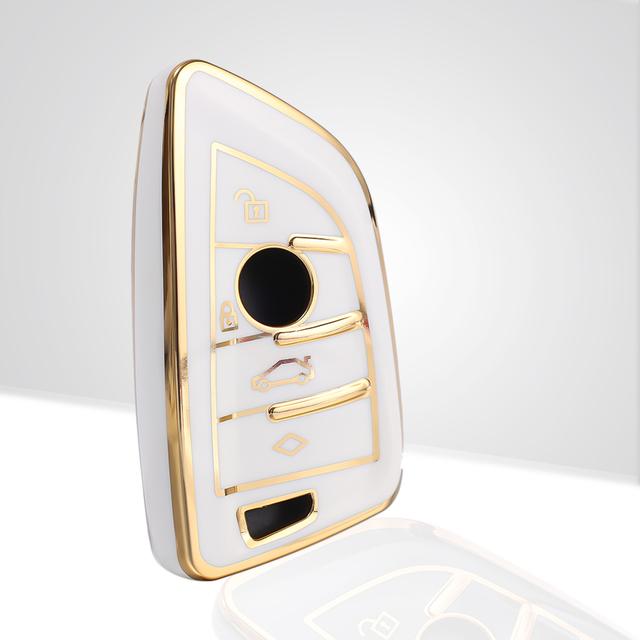 Car Remote Key Case Holder Gold Frame Design Auto Car Keys Shell TPU 4 Button Keychain for BMW A Series B Series Accessories