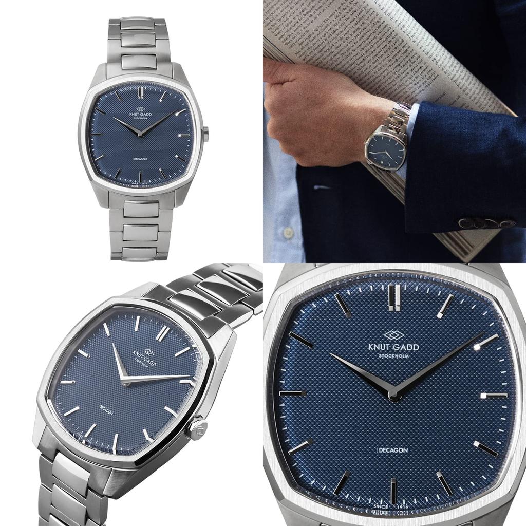Часы Knut Gadd DECAGON, стальной корпус, синий циферблат, стальной ремешок, 3 года гарантии, мужские