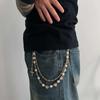 PuRui Double Layer Jesus Cross Pendant Jeans Pant Alloy Chain Men Fashion Love Heart Colorful Rhinestone Belt Chain Y2K Zircon