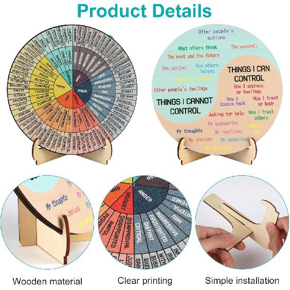 3PCS Mental Health Decor Set,Feelings Wheel & 2 Stands, Emotion Wheel,Suitable for Emotion Recognition and Communication, Ideal for School Counselors