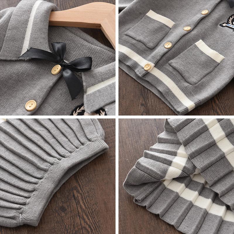 Комплекты повседневной одежды для маленьких девочек, зимняя одежда в студенческом стиле, комплекты одежды, свитер, топ, юбка на подтяжках, модные наряды