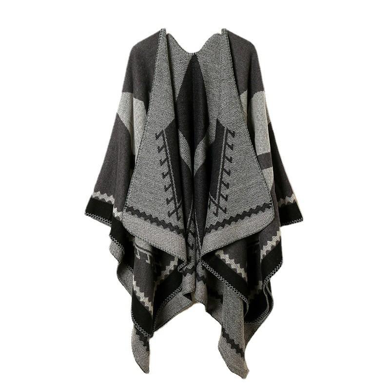 Thick Faux Cashmere Shawl Wrap Tassel Scarf Women Ethnic Style Knit Cape Plaid Travel