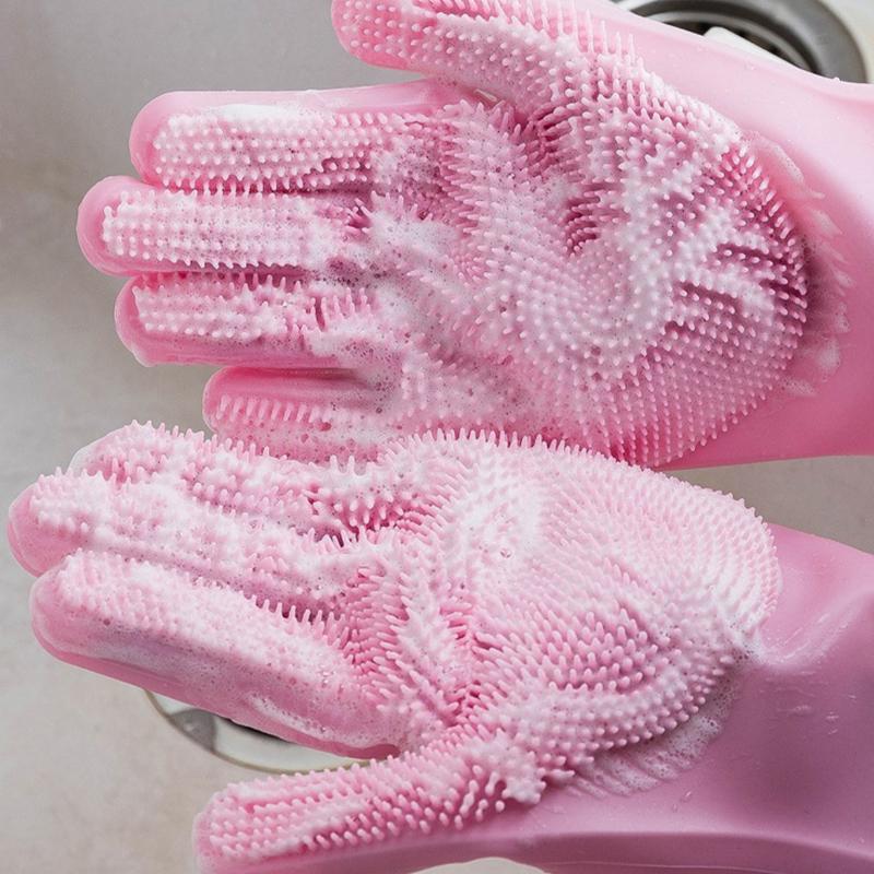 Dishwashing Cleaning Gloves Magic Silicone Rubber Dish Washing Gloves For Household Sponge Scrubber Kitchen Cleaning Tools