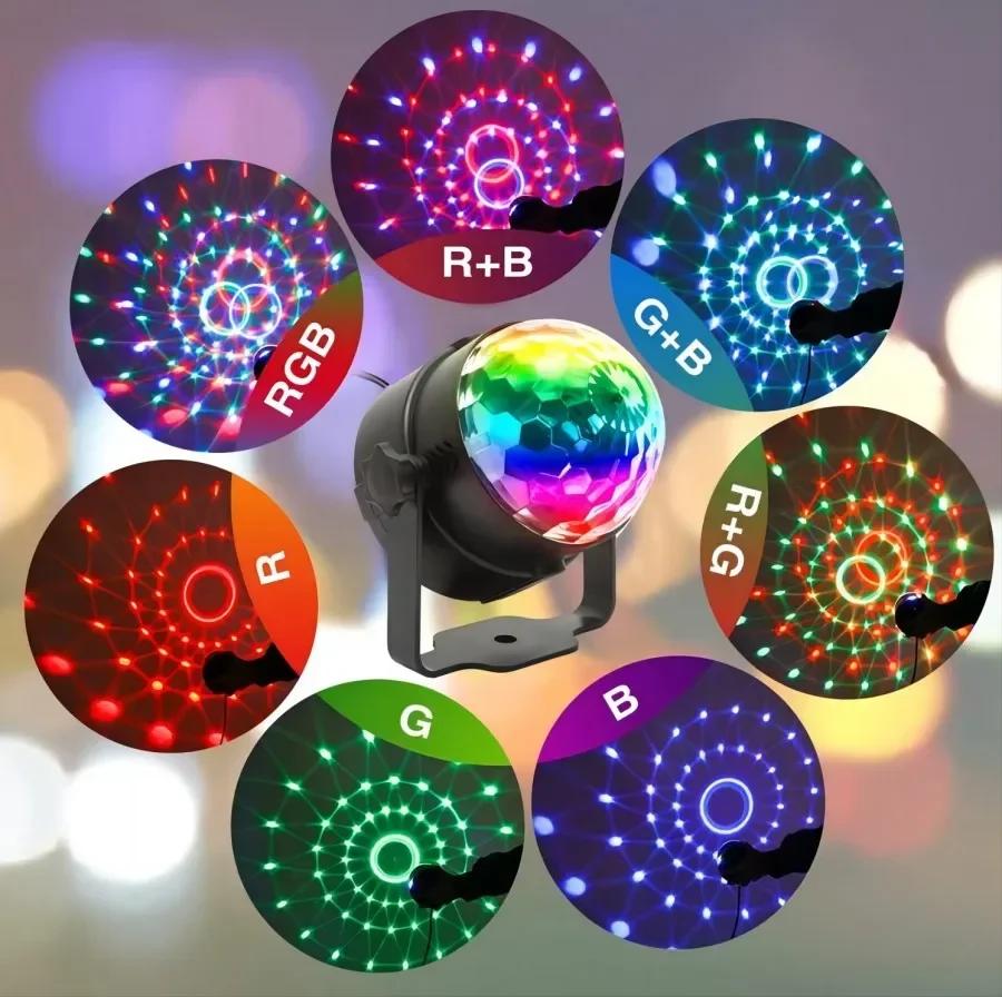 7 Colors Rotating Magical Stage Lights RGB Projection Lamp DJ Disco Ball Light for Home Party KTV Bar Stage Wedding Lighting
