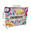 Canvas Charger Storage Pouch Print Design Zipper Closure Electronics Bag Large Capacity Cable Organizer Bag for Office Desk