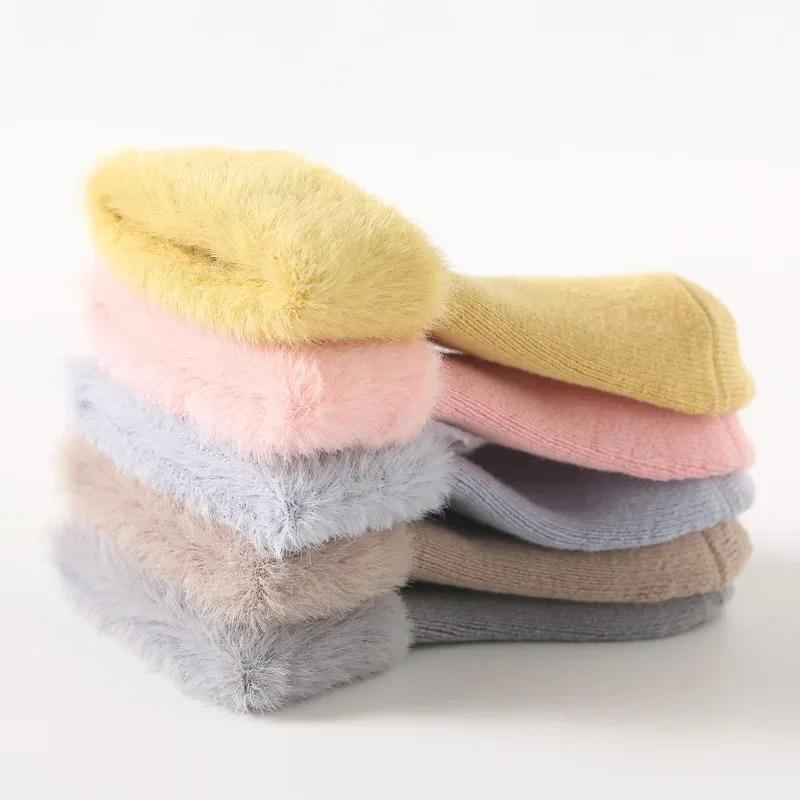 1 пара теплых носков для новорожденных, простые однотонные носки до середины икры для маленьких мальчиков и девочек, милые осенне-зимние шерстяные утепленные хлопковые детские носки