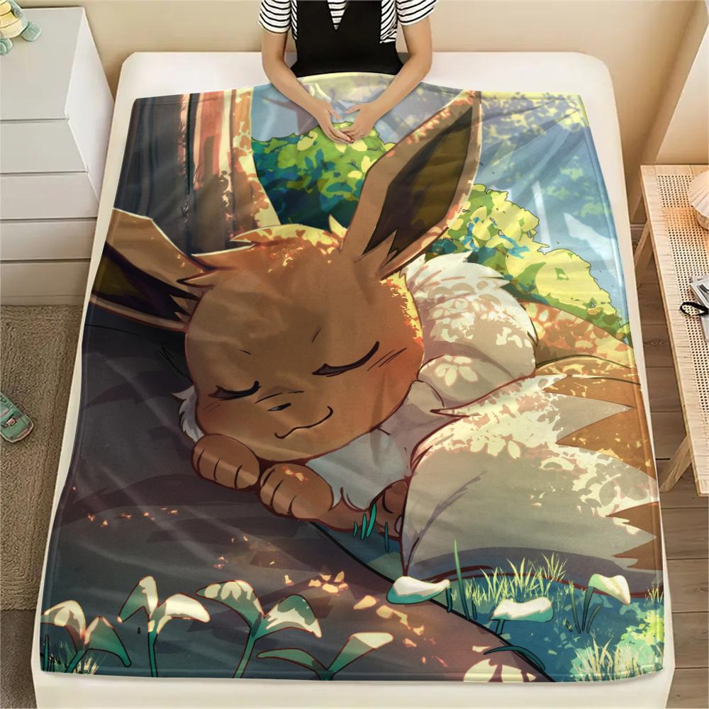 Cute Eevee Print Flannel Blanket, High quality Comfortable for All Seasons, Home Decor, Warmth and Comfort