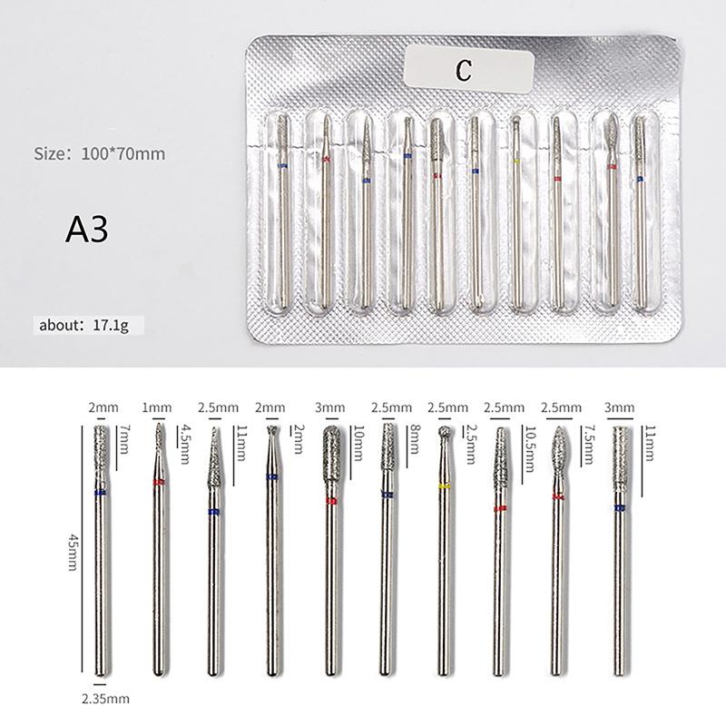 10pcs Nail Drill Bit Rotary Electric Milling Cutters for Pedicure and Manicure, Files Cuticle Burr Nail Tools Accessories