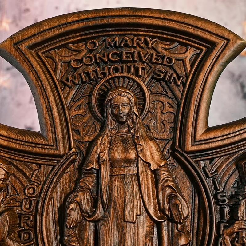 Троица Иисус и Мария Деревянный Крест Католический Домашний Декор Ручной Работы, Настенная Статуэтка, Подарок Христу
