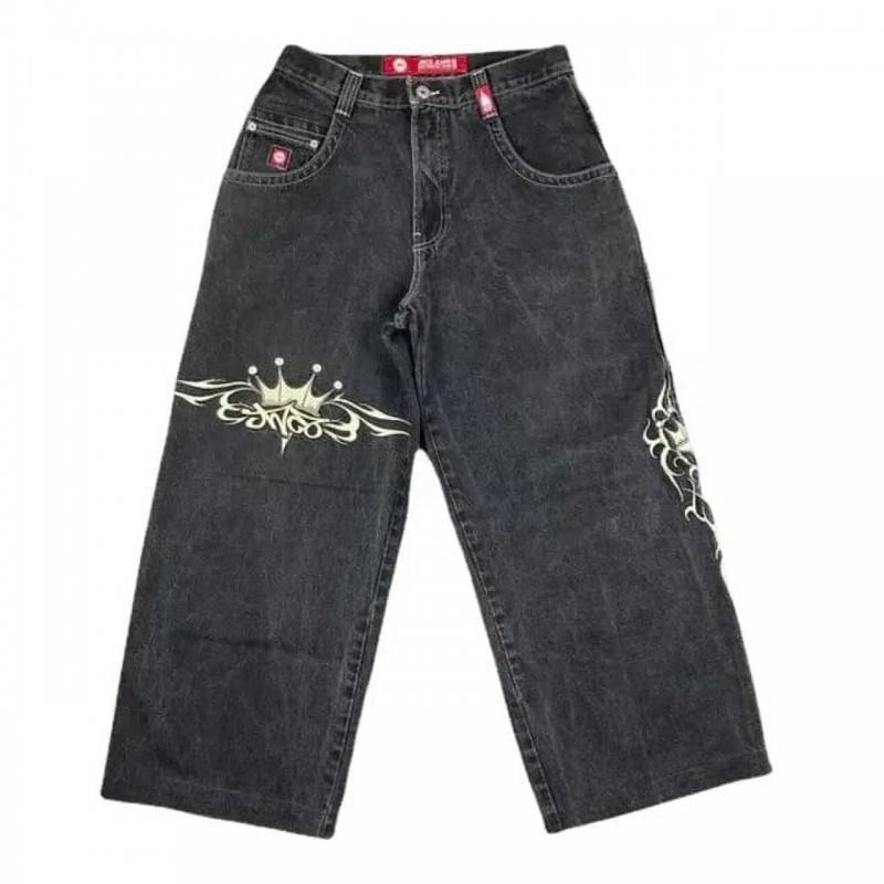 Mens Y2K Gothic Denim Pants Loose Straight Cut High Street Style Cotton Jeans Youth